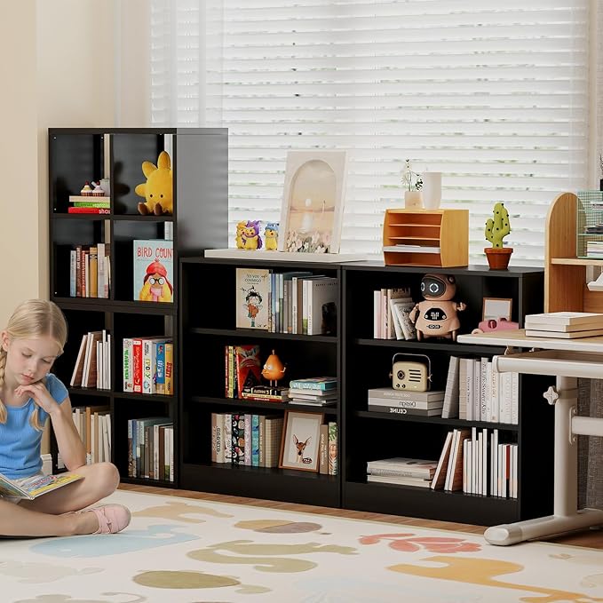 3-Tier Metal Open Shelf Bookcase, Bookcase with Adjustable Shelves, Floor Standing Book Shelf, Freestanding Display Storage Shelves, Curio Cabint Display Case for Small Places/Living Room/Corner-CasaMuseHome