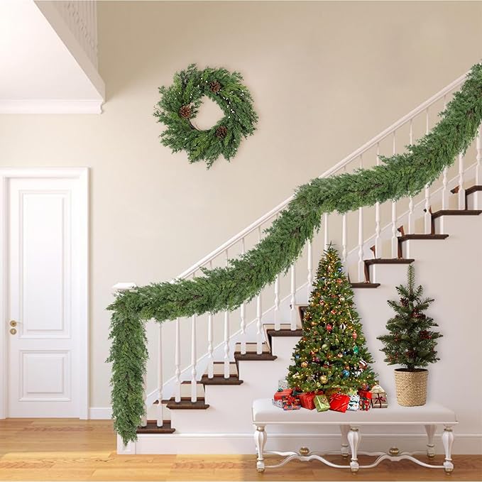 6 Ft Real Touch Christmas Garland,Thick and Lush，Soft Bendable, Lifelike Cedar Garland Realistic, Garlands for Decoration Christmas，Christmas Garland for Mantle,Outdoor Indoor Christmas Decorations-CasaMuseHome