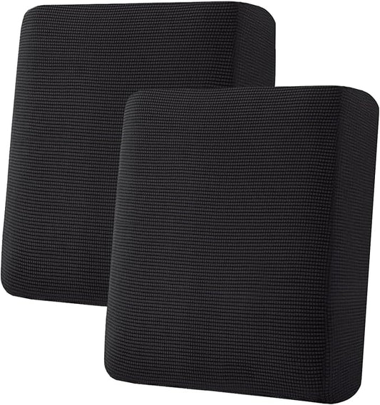 H.VERSAILTEX Super Stretch Individual Seat Cushion Covers Sofa Covers Couch Cushion Covers Slipcover Sets Thick Jacquard Textured Twill Fabric (2 Piece Medium Sofa Cushion Covers, Black)-CasaMuseHome