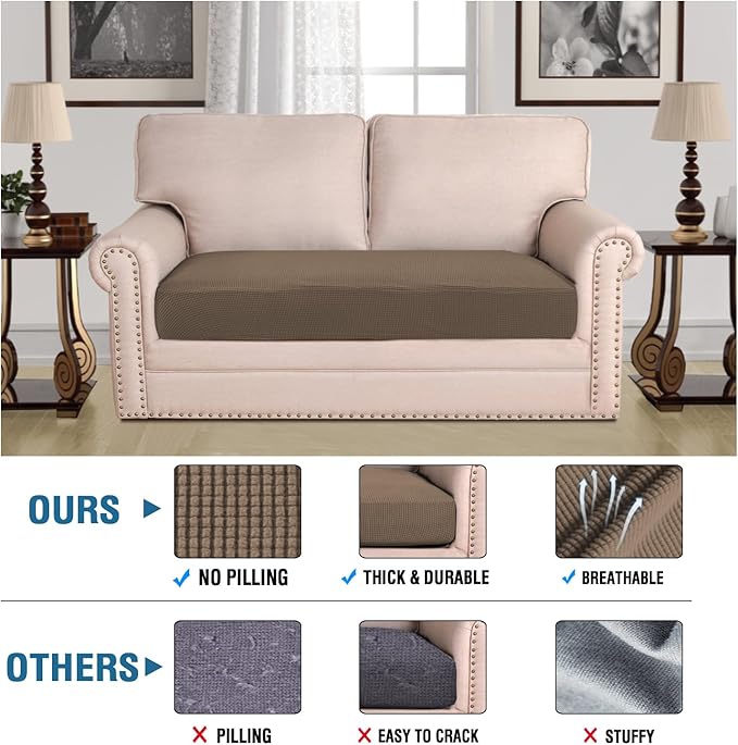 H.VERSAILTEX Super Stretch Individual Seat Cushion Covers Sofa Covers Couch Cushion Covers Slipcover Sets Thick Jacquard Textured Twill Fabric (1 Piece Loveseat Cushion Cover, Macchiato)-CasaMuseHome