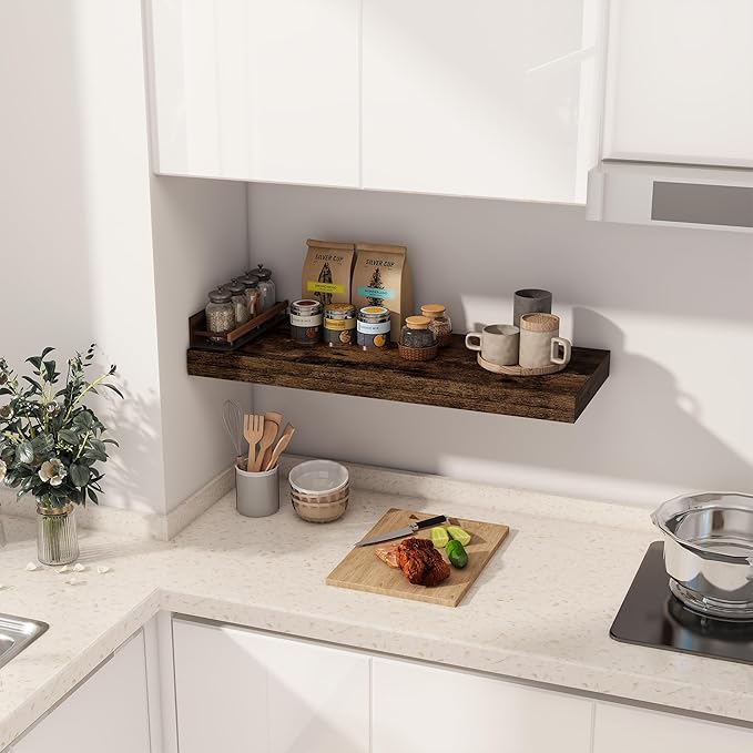 30 Inch Floating Shelves, 12 Inch Deep Floating Shelf for Wall, Rustic Deep Shelves for Books, Bathroom, Living Room, Kitchen, 30 x 12 x 2 Wood Floating Shelves, Rustic Brown Color, Set of 2-CasaMuseHome