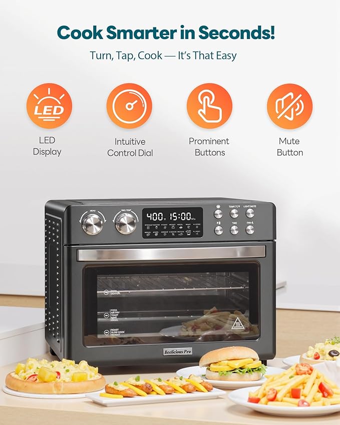 28QT Air Fryer Toaster Oven Combo, Large 12-in-1 Convection Countertop Oven with Next-Gen HeatWave Convection, 3-Layer Cooking, Rotisserie for Chicken, Fits 11" Pizza, Full Accessories, Sparkle Black-CasaMuseHome
