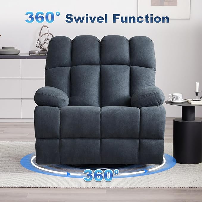 2PCS Oversized Recliner Chair, 360° Swivel Rocker Recliner for Big Man, Extra Wide Manual Recliner, Overstuffed Soft Rocking Sofa Chair for Living Room(Grey)-CasaMuseHome