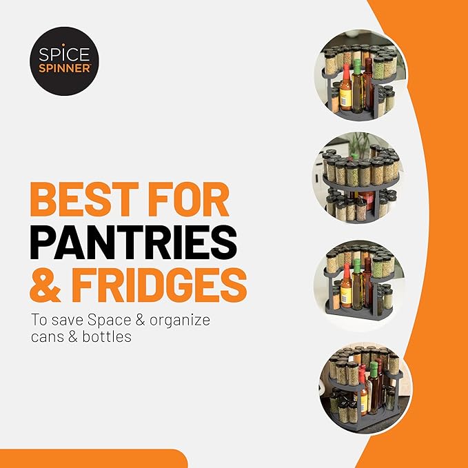 2-Tier Spice Rack Organizer for Cabinet | Rotating Lazy Susan Spice Organizer Holds 40 Spice Jars | Countertop & Pantry Spice Shelf for Kitchen Organization & Storage (Gray)-CasaMuseHome