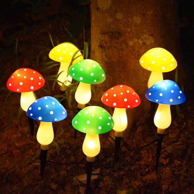 8-Pack Solar Mushroom Lights for Garden Decor, 8 Modes Waterproof Outdoor Garden Mushroom Lamp, Multi-Colored Solar LED Fairy Lights for Christmas Halloween Yard Lawn-CasaMuseHome