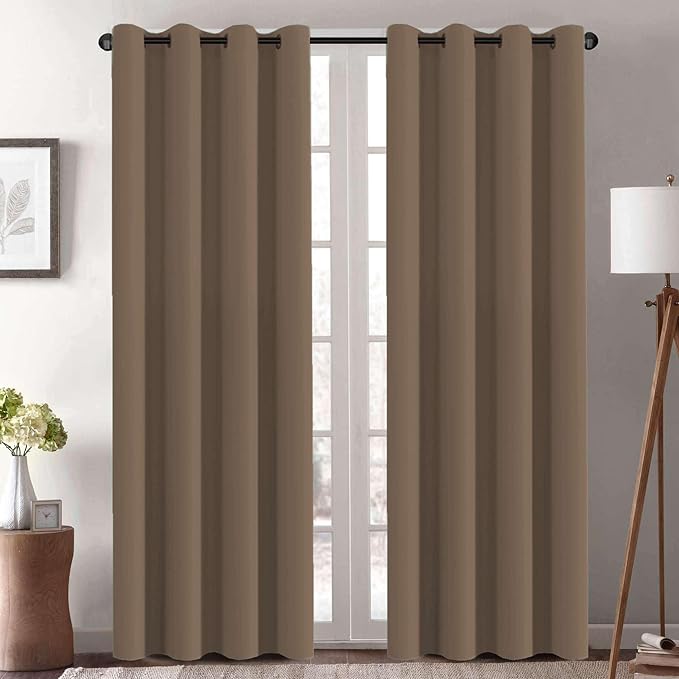 H.VERSAILTEX Thermal Insulated Blackout Window Panels Microfiber Formaldehyde-Free Kids Curtains for Holiday Season Home Decoration,Grommet Top,52 by 96 - Inch - Macchiato - Set of 2-CasaMuseHome