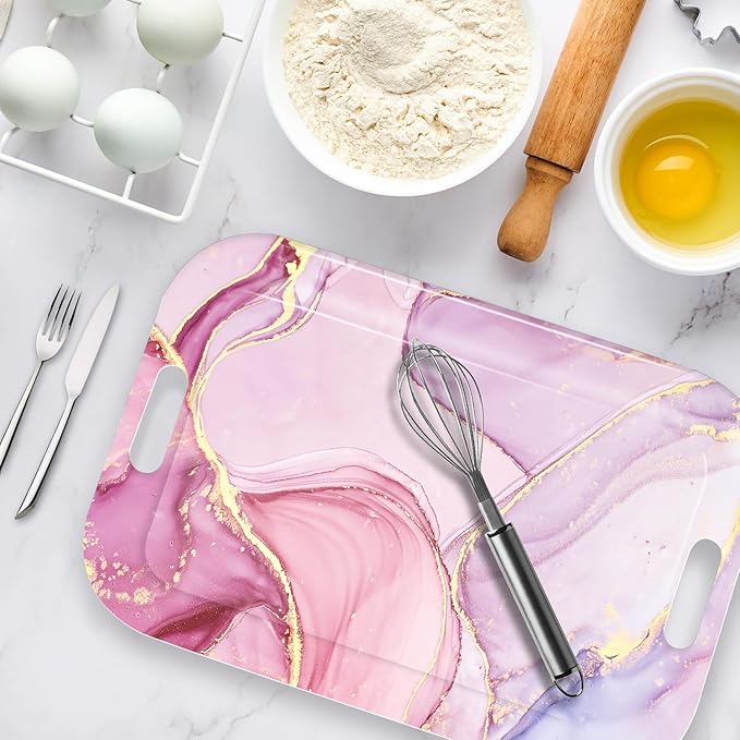 Serving Trays with Handles, 14.5 x 9.8 inch Rectangular Plastic Tray for Restaurant, Kitchen, Painting of Pink and Gold Marble-CasaMuseHome