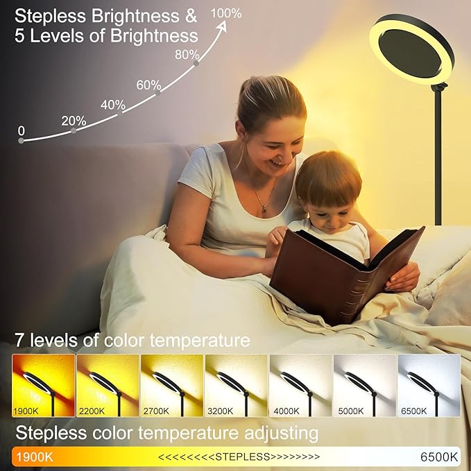 36W Bright LED Floor Lamp for Living Room with Remote, 75.5 Inch Tall Stepless Dimmable Standing Lamp for Office, Torchiere Floor Lamp with 2 Rotatable Lights 1900K-6500K for Bedroom-CasaMuseHome