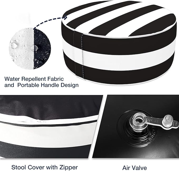 2 Pcs Outdoor Pouf, D21”x H9” Waterproof Outdoor Inflatable Ottoman with Foot Pump, Portable Patio Pouf for Garden Camping or Home Use-CasaMuseHome