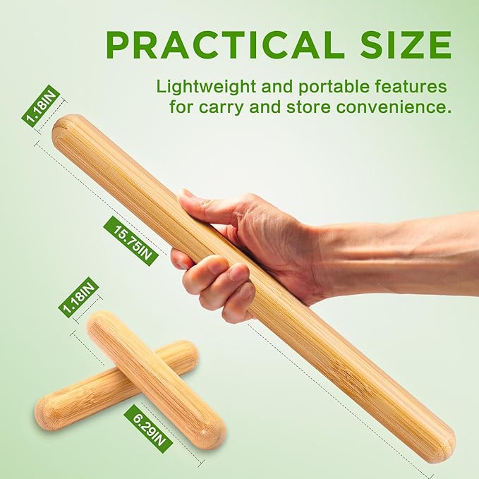3PCS 100% Natural Solid Bamboo Massage Sticks,GuaSha Bamboo Massage Rollers for Back,Legs,Full Body,Deeply Deep Tissue Massage,Muscle Relax,Body Shaping,Portable Therapy Set(with Storage Bag)-CasaMuseHome