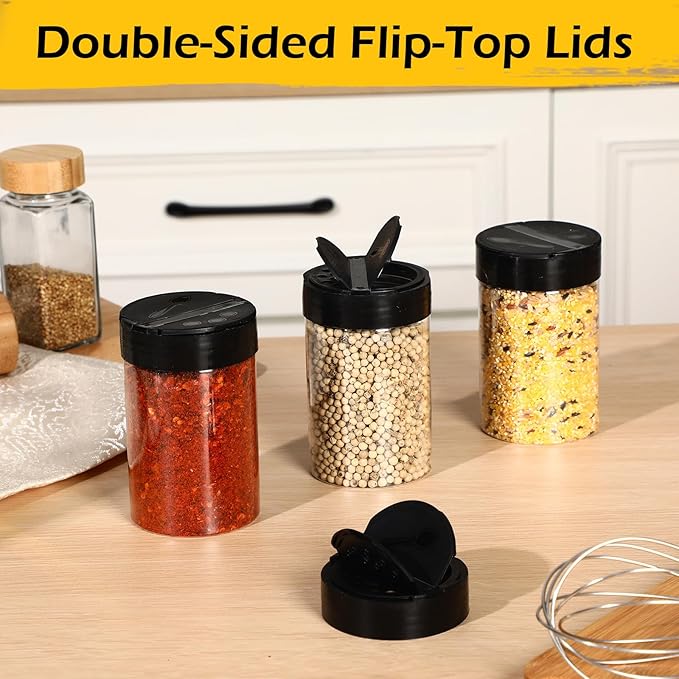 30 Pack 8.4 oz Plastic Spice Jars with Black Cap Empty Clear Plastic Spice Bottle Containers Reusable Seasoning Jars with Shaker Lids for Kitchen Storing and Dispensing Salt Powders-CasaMuseHome