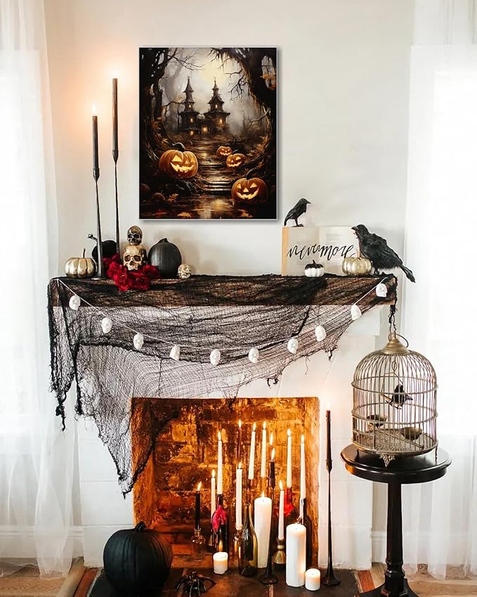 AbcCustomize Halloween Canvas Wall Art - Spooky Haunted House & Eerie Pumpkins Poster, Gothic Fall Decorations for Home, Vintage Halloween Decor Indoor for Living Room, Bedroom & Party-CasaMuseHome
