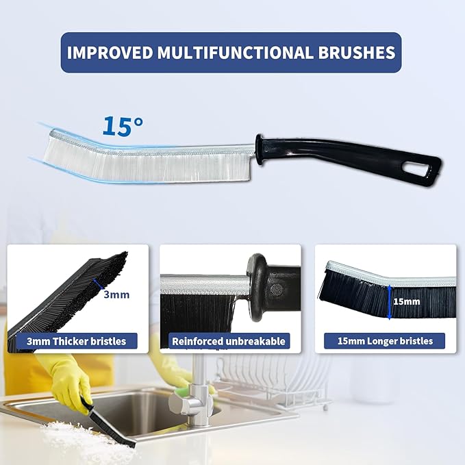 3 Pcs Cleaning Brushes for Household - Crevice Brush for Scrub Small Spaces, Toilet Cleaning Tool with Comfortable Grip, Long&Firm Bristle for Shower Tile Grout, Sinks Gap, Window Tracks, Hinges-CasaMuseHome
