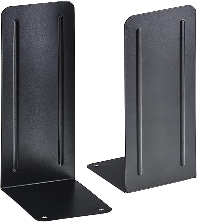 Acrimet Metal Bookends, Jumbo Size 9" H x 4" W x 4-1/2" D, Non-Skid Book Stand for Shelves, Heavy Duty Book Stopper, Black, 1 Pair-CasaMuseHome