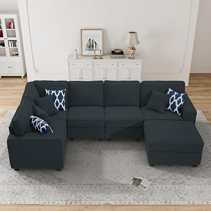 L Lengend Vansen Modular Sectional Sofa U Shaped Couch with Ottoman Modern Reversible Corner Sectional Couch for Living Room (Charcoal, U Shaped Sofa-1)-CasaMuseHome