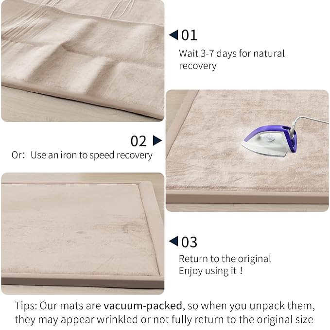 ACOMOPACK Baby Play Mat for Floor 1.3" Thick Memory Foam Play Mat 39"×59" Tummy Time Crawling with Non-Slip Bottom for Living Room,Nursery,Soft Velvet Playpen Mats for Kids,Infants（Beige）-CasaMuseHome