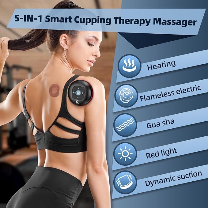 2 Electric Cupping Therapy Set, 5-in-1 Smart Cupping kit with Red Light Therapy, Gua Sha Massage Tool, Relieves Neck Shoulder Back Aches Muscle Soreness, Improves Blood Circulation - Red-CasaMuseHome