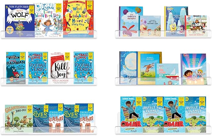 6 Pack Clear Acrylic Floating Shelves for Wall, 15'' Plastic Wall Mounted Display Shelf Kids Bookshelf and Spice Organizer for Bedroom, Living Room, Kitchen, Bathroom, Office-CasaMuseHome