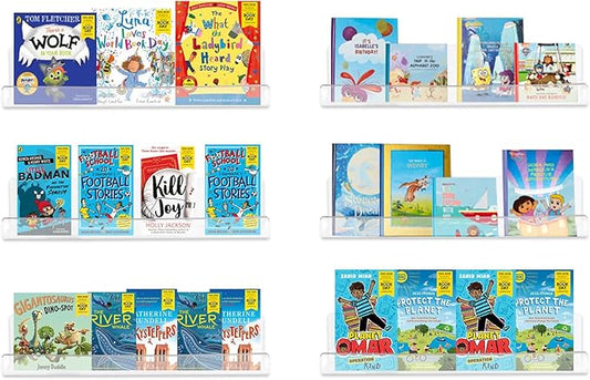 6 Pack Clear Acrylic Floating Shelves for Wall, 15'' Plastic Wall Mounted Display Shelf Kids Bookshelf and Spice Organizer for Bedroom, Living Room, Kitchen, Bathroom, Office-CasaMuseHome