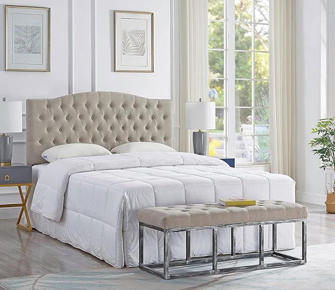 24KF Upholstered Tufted Button Linen Fabric Headboard,Comfortable Fashional Headboard Queen/Full Size,Linen-CasaMuseHome