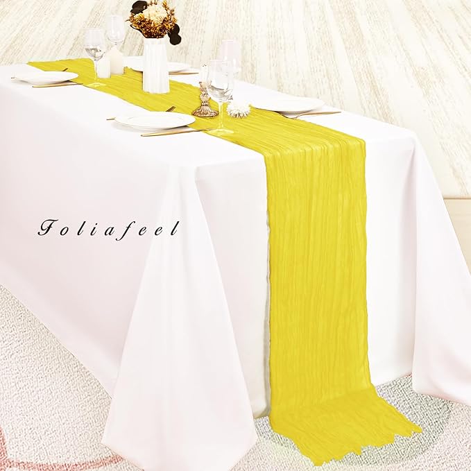 12 Pack Yellow Cheesecloth Table Runner 20 x 120 Inch Long Rustic Gauze Cheese Cloth Table Runner for Wedding 10FT Bridal Baby Shower Table Decorations Boho Fabric Sheer Birthday Party Table Decor-CasaMuseHome