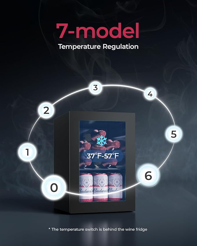 6 Bottles and 6 Cans Compact Beverage Refrigerator, Freestanding Mini Fridge with Temperature Control for Beer Wine, Under Counter Small Refrigerator Adjustable Shelve & Glass Door for Home and Bar-CasaMuseHome