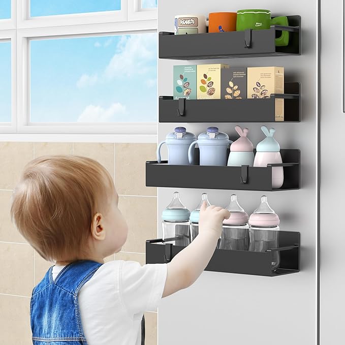 4 Pack Magnetic Spice Rack Organizer for Refrigerator and Oven, Black Fridge Organizers and Storage for Kitchen-CasaMuseHome