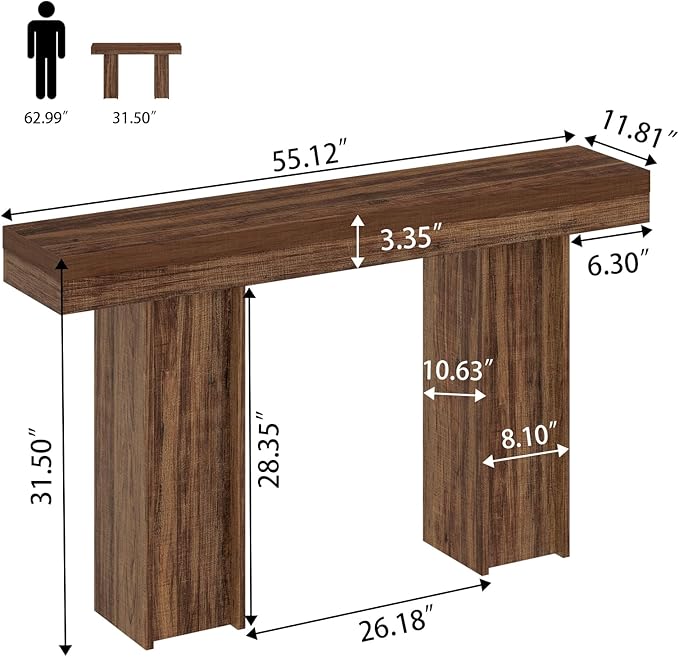 55Inch Farmhouse Console Table,Wooden Rectangular Sofa Table Behind The Couch,Entryway Console Table with Storage for Living Room, Hallway,Entrance (Light Brown)-CasaMuseHome