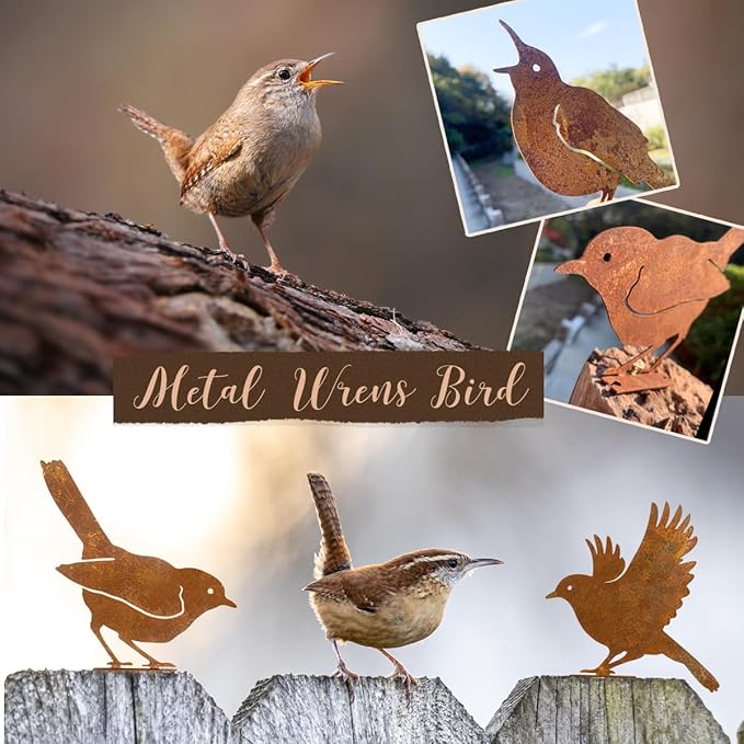 5PCS Rusty Birds Decoration,Outdoor Bird Wall Decor,Metal Birds Yard Decor, Metal Birds Craft Statue Ornaments - Garden Sculptures and Yard Art, Fence Decorations Outdoor,Rustic Garden Decor-CasaMuseHome