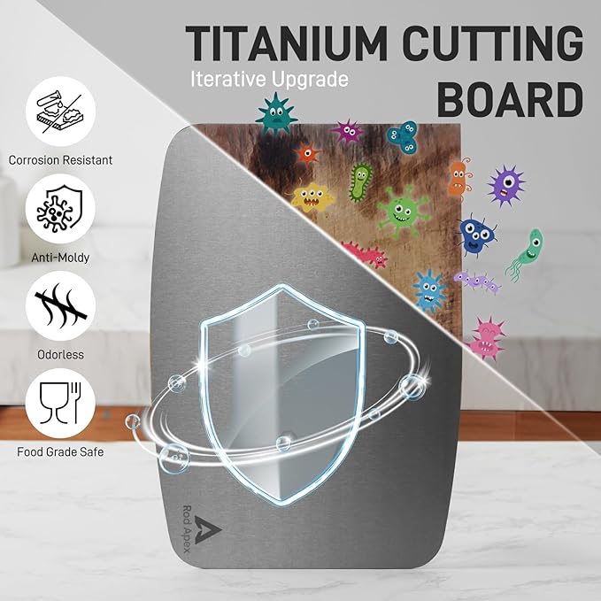 100% Pure Titanium Cutting Board, Non-Toxic Chopping Board For Kitchen, Rubber Mat, Double-Sided Pure Titanium Cutting Board for Kitchen (14"x10").-CasaMuseHome