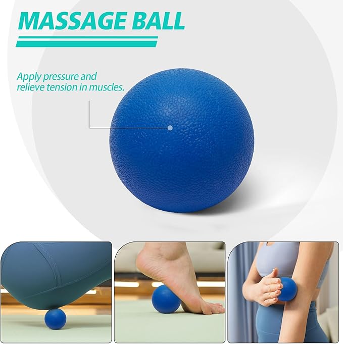 5-in-1 Foam Roller Set, Massage Roller Stick, Massage Ball, Resistance Band for Deep Muscle Massage, Trigger Point Release, Pilates, Yoga (Blue-Wave)-CasaMuseHome