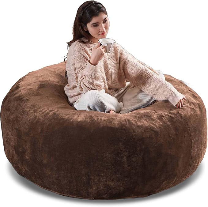 5FT，Big Bean Bag Chairs for Adults，Large beanbag with Filler Included，Memory Foam Material，Easy to Clean and Washable Corduroy Fabric，Suitable for Living Room and Bedroom (Coffee Color, 5 Foot)-CasaMuseHome