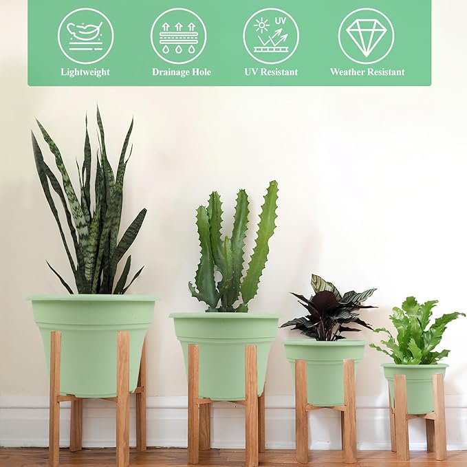 6 Inch Plastic-Flower Pot-for-Indoor Plants, 6 Pack Outdoor Plant Pots with Drainage Holes & Saucers, Resin Garden Pots Planters-CasaMuseHome