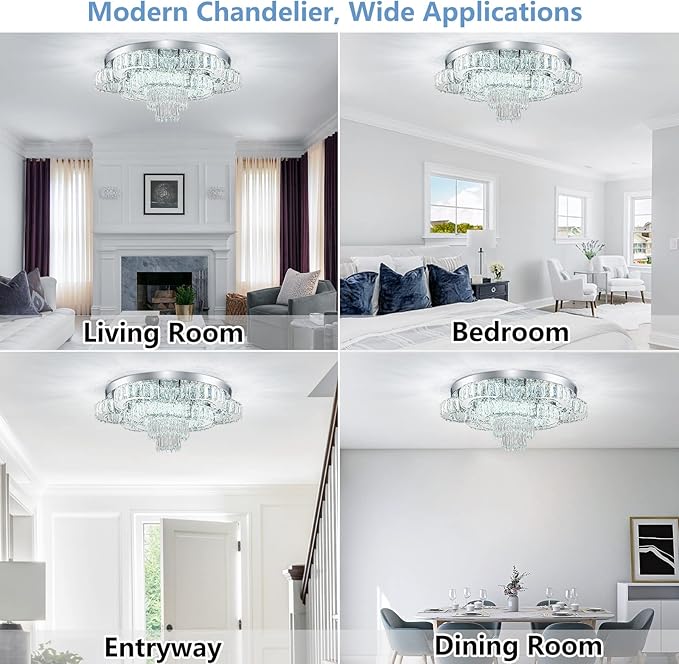 21 Inch Crystal Chandelier LED Flush Mount Ceiling Light Fixtures Luxury Chandeliers for Living Room Bathroom Bedroom Entrance Dining Room(Cool White)-CasaMuseHome