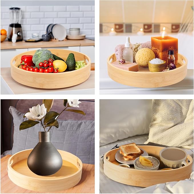 12in Bamboo Lazy Susan Organizer for Countertop and Cabinet with Large and Stable Chassis,Round Rotating Bamboo Tray for Station Organizer,for Kitchen Bathroom Laundry Room (12in)-CasaMuseHome