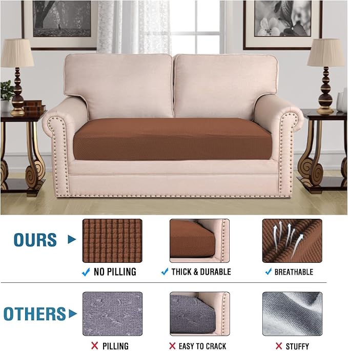 H.VERSAILTEX Super Stretch Individual Seat Cushion Covers Sofa Covers Couch Cushion Covers Slipcover Sets Thick Jacquard Textured Twill Fabric (1 Piece Loveseat Cushion Cover, Caramel)-CasaMuseHome