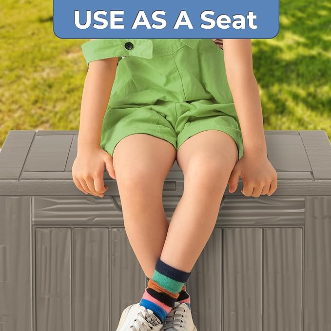 35 Gallon Lockable Resin Deck Box, Waterproof & UV-Resistant Outdoor Storage Box for Outdoor Cushion Storage, Garden Tools & Pool Accessories Storage, Gray-CasaMuseHome