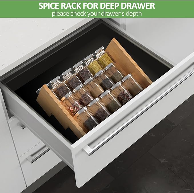 2 Pack Bamboo Spice Rack Organizer for Countertop, 3 Tier Spice Step Shelf for Cabinet (Jars Not Included)-CasaMuseHome