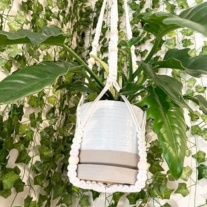 6 + 8 Inch Plant Pots, Ceramic Planter Pot with Drainage Hole & Saucer, Indoor/Outdoor Cylinder Round Planter Pot, Cream & Beige-CasaMuseHome