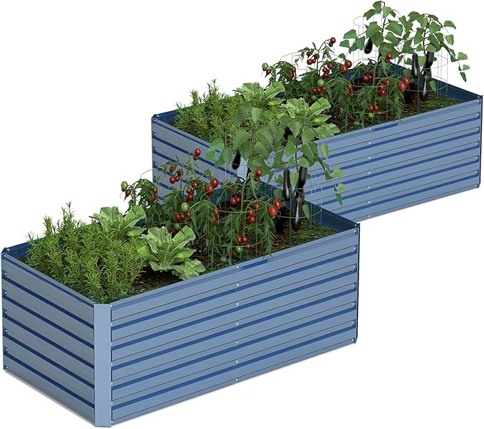 6x3x2 ft Raised Garden Bed, Large Metal Planter Raised Beds, Planters for Outdoor Plants for Vegetables, Flowers, Herbs, Fruits, and Succulents.(2 Pcs, Blue)-CasaMuseHome