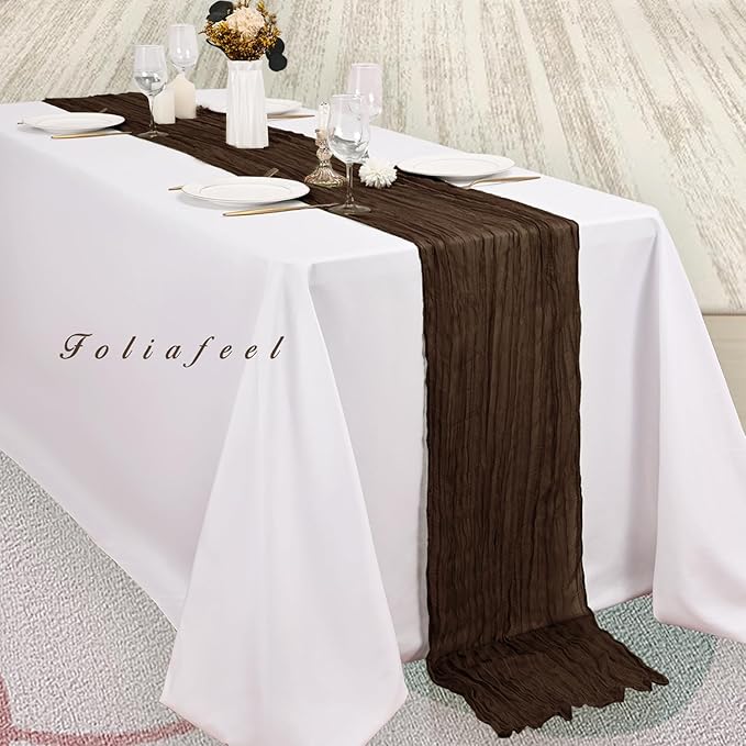 10FT 6 Pack Brown Cheesecloth Table Runner 20 x 120 Inch Long Boho Fabric Rustic Cheese Cloth Table Runner for Wedding Bridal Shower Baby Shower Gauze Sheer Birthday Party Table Decorations-CasaMuseHome