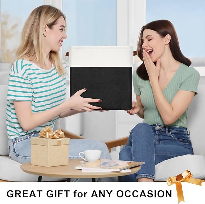 13x13 Cube Storage Bins, Collapsible Fabric Storage Box, 4 Pack Closet Baskets with Handles for Organizing, Shelf, Toys, Clothes, Home, Office, Nursery (Black&White)-CasaMuseHome