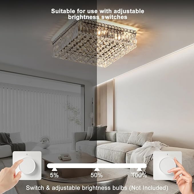 12-Lights Black Crystal Flush Mount Ceiling Light Fixtures,Elegant Crystal Chandelier Pendant Ceiling Lamp for Bedroom,Living Room,Dining Room,Hallway H5.9 x W20 x L20 (Bulb Not Included)Square-CasaMuseHome