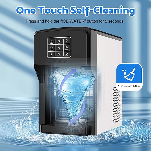 3 in 1 Water Dispenser with Ice Maker, Ice Maker Countertop, Bullet Ice, Crushed Ice, Water Cooler, 44Lbs/24H, 12 Ice/6Min, Self-Cleaning, 4Lbs Ice Storage, Home/Kitchen/Party/RV (Touchscreen)-CasaMuseHome