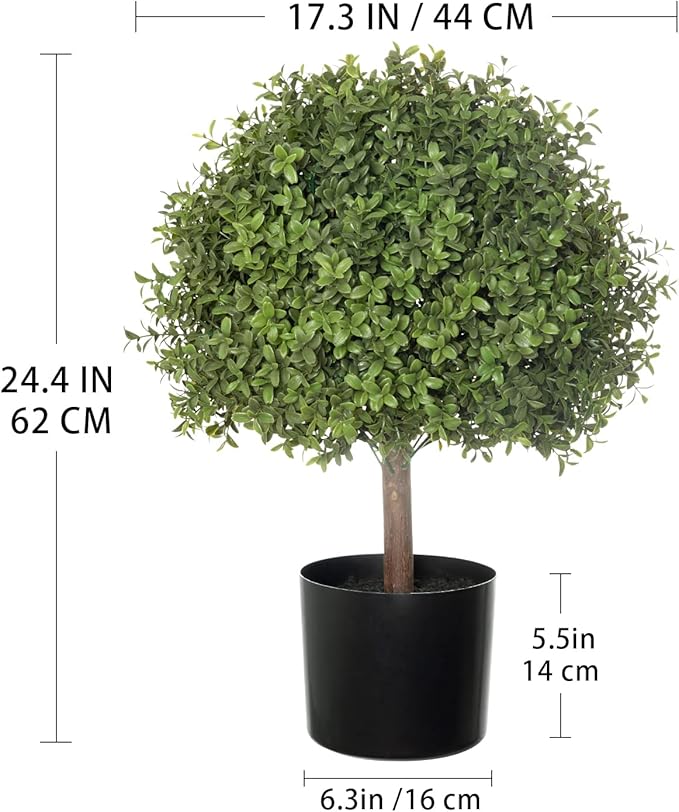 2 Pack 24.5inch Artificial Topiary Ball Plants, Faux Boxwood Ball in Pot, Fake Outdoor Plant for Front Door Decor, Home Decor, Garden, Wedding Decor-CasaMuseHome
