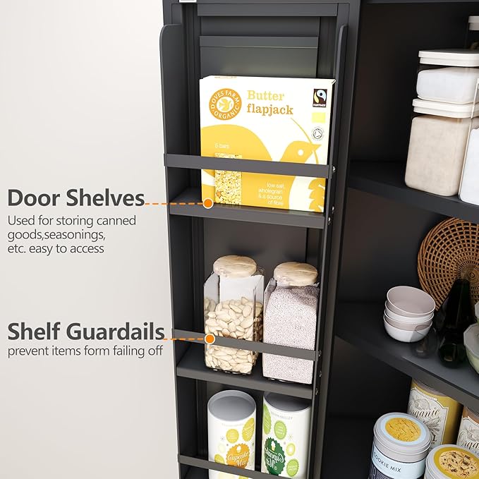 74.8" Tall Metal Food Cabinet, Black Kitchen Pantry Cabinet, Storage Cabinets with 4 Door and 4 Adjustable Shelves, Steel Freestanding Cupboard for Kitchen Dining Room Living Room Bathroom-CasaMuseHome