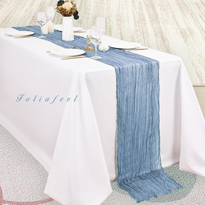 20 Pack Dusty Blue 10FT Cheesecloth Table Runner Rustic Gauze Fabric Cheese Cloth Table Runner for Wedding Bridal Baby Shower Table Decor 20 x 120 Inch Long Boho Sheer Birthday Party Table Decorations-CasaMuseHome