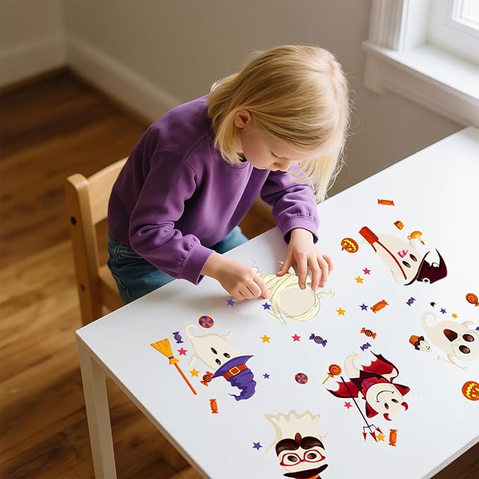 6 Sheet Halloween Stickers Clings Cute Ghost Decals Decor for Kids, Vintage Ghost Evil Pumpkin Reusable Window Stickers for Halloween Party Supplies Home Glass Decorations-CasaMuseHome