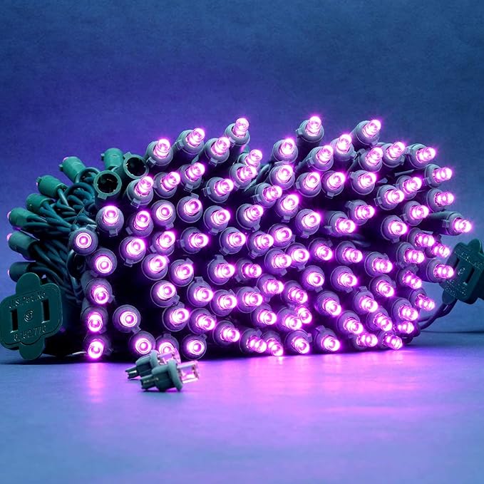200 Count Pink Wide Angle LED Christmas Lights, 66 ft Green Wire UL Certified Commercial Grade 5mm Holiday String Light Set (Pink)-CasaMuseHome
