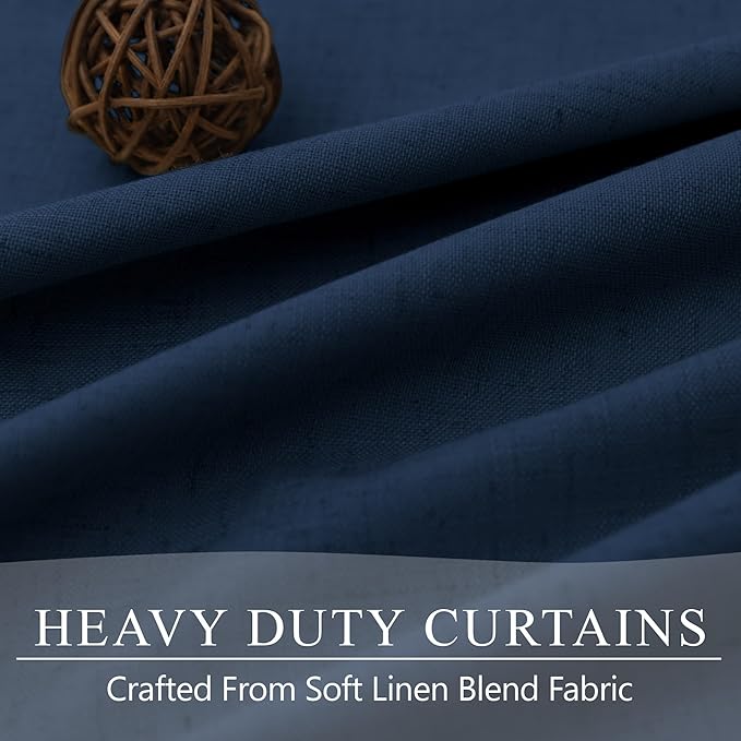 54 Inch Length Curtains for Bedroom Men Room Decor Darkening Back Tab Pleated Blackout Linen Insulated Curtain for Living Room Bathroom Wide Dark Navy Midnight Blue Drapes for Teen Boy 54 Long 2 Panel-CasaMuseHome